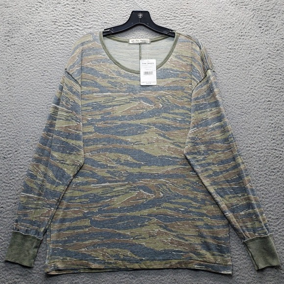 Free People Tops - Free People T-Shirt Womens Small Multi Burnout Tiger Combo Oversized Long Sleeve
